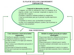 EL PLAN DE JUEGO DEL EMPOWERMENT EMPEZAR POR