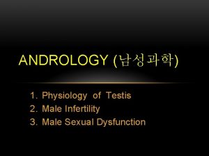 ANDROLOGY 1 Physiology of Testis 2 Male Infertility