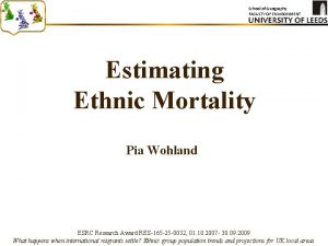 School of Geography FACULTY OF ENVIRONMENT Estimating Ethnic