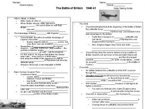 Hansen World History The Battle of Britain Hitlers