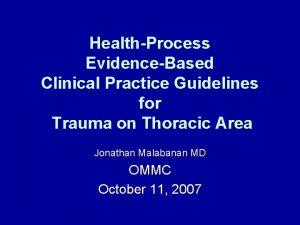 HealthProcess EvidenceBased Clinical Practice Guidelines for Trauma on