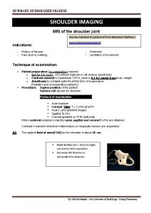 SUMMARY OF SHOULDER IMAGING MRI of the shoulder