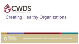 Creating Healthy Organizations Creating experiences that transform the