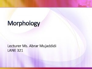 Morphology Lecturer Ms Abrar Mujaddidi LANE 321 Introduction