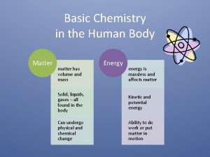 Basic Chemistry in the Human Body Matter matter