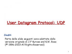 User Datagram Protocol UDP Crediti Parte delle slide