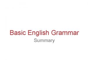 Basic English Grammar Summary THERE BE There is