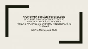 APLIKOVAN SOCILN PSYCHOLOGIE SOCILN PSYCHOLOGICK TEORIE METODOLOGICK VCHODISKA