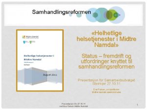 Helhetlige helsetjenester i Midtre Namdal Status fremdrift og