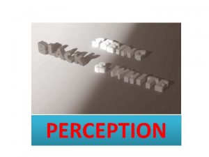 PERCEPTION Perception SELECT ORGANIZE INTERPRET Perception ORGANIZE INPUT
