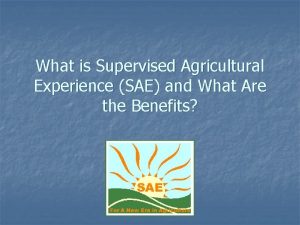 What is Supervised Agricultural Experience SAE and What