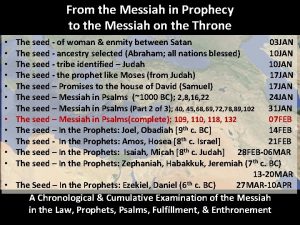 From the Messiah in Prophecy to the Messiah