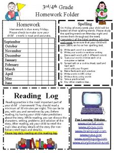 3 rd 4 th Grade Homework Folder Homework