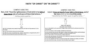 FAITH OF CHRIST OR IN CHRIST GENITIVE SUBJECTIVE