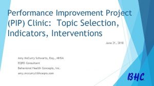 Performance Improvement Project PIP Clinic Topic Selection Indicators
