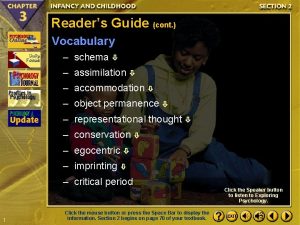 Readers Guide cont Vocabulary schema assimilation accommodation object
