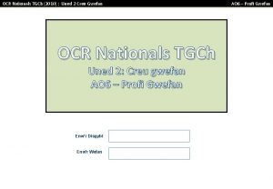 OCR Nationals TGCh 2010 Uned 2 Creu Gwefan