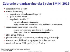 Zebranie organizacyjne dla 1 roku ZMi N 2019