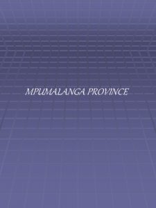 MPUMALANGA PROVINCE PRESENTATION OF THE MPUMALANGA PROVINCE TO