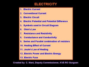 ELECTRICITY 1 Electric Current 2 Conventional Current 3