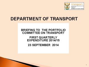 DEPARTMENT OF TRANSPORT BRIEFING TO THE PORTFOLIO COMMITTEE