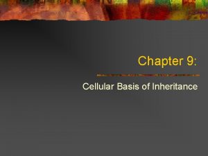 Chapter 9 Cellular Basis of Inheritance 9 1