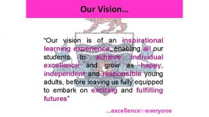 Our Vision Our vision is of an inspirational