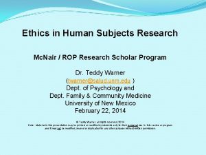 Ethics in Human Subjects Research Mc Nair ROP