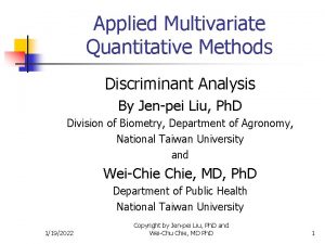 Applied Multivariate Quantitative Methods Discriminant Analysis By Jenpei