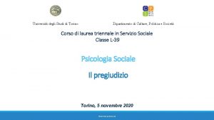 Universit degli Studi di Torino Dipartimento di Culture