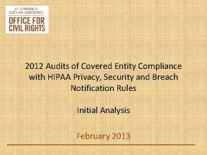 2012 Audits of Covered Entity Compliance with HIPAA