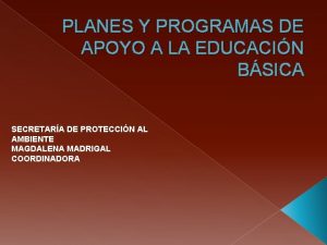 PLANES Y PROGRAMAS DE APOYO A LA EDUCACIN