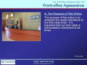 1100 Front Office Operations Guide 1102 Frontoffice Appearance