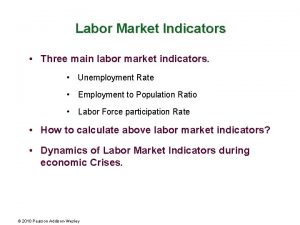 Labor Market Indicators Three main labor market indicators