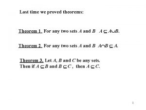 Last time we proved theorems Theorem 1 For