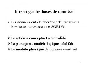 Interroger les bases de donnes Les donnes ont