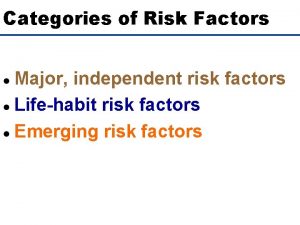 Categories of Risk Factors Major independent risk factors