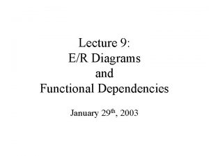 Lecture 9 ER Diagrams and Functional Dependencies January