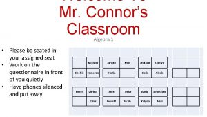 Welcome To Mr Connors Classroom Algebra 1 Please