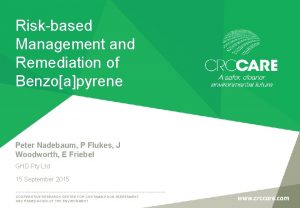 Riskbased Management and Remediation of Benzoapyrene Peter Nadebaum
