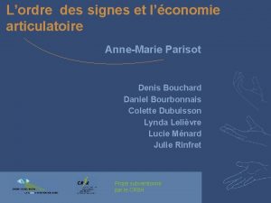 Lordre des signes et lconomie articulatoire AnneMarie Parisot