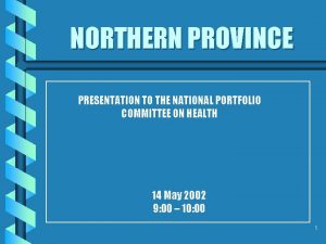 NORTHERN PROVINCE PRESENTATION TO THE NATIONAL PORTFOLIO COMMITTEE