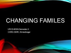 CHANGING FAMILES URCDMSWSemesterII CSRDISWR Ahmednagar WHAT IS FAMILY