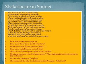 Shakespearean Sonnet Two households both alike in dignity