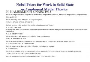 Nobel Prizes for Work in Solid State or