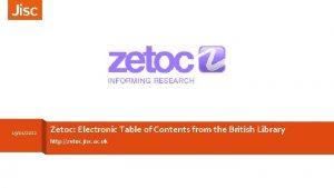 19012022 Zetoc Electronic Table of Contents from the