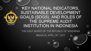 KEY NATIONAL INDICATORS SUSTAINABLE DEVELOPMENT GOALS SDGS AND