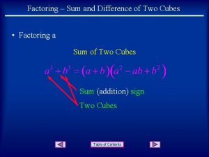 Factoring Sum and Difference of Two Cubes Factoring