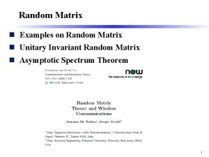 Random Matrix n Examples on Random Matrix n Random Matrix n Examples on Random Matrix n