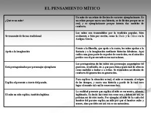 EL PENSAMIENTO MTICO Qu es un mito Se